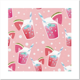 Watermelon Juice with a Pink bubble background. Posters and Art